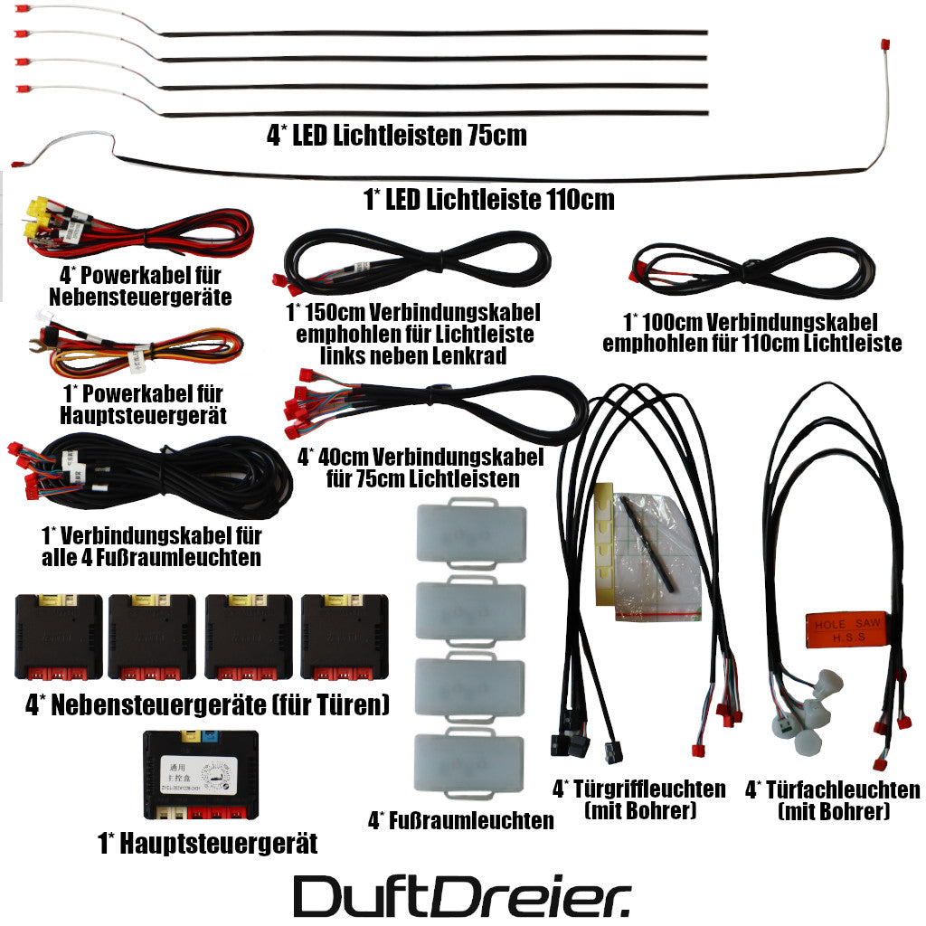Ambientebeleuchtung RGB Set Universal für Auto Innenraum